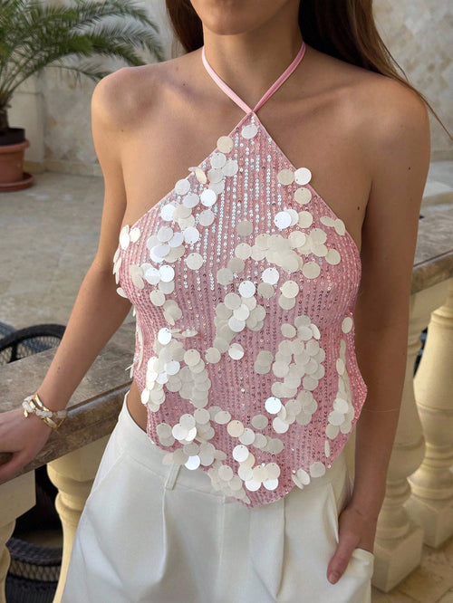 Bibi Sequin Halterneck Backles Top