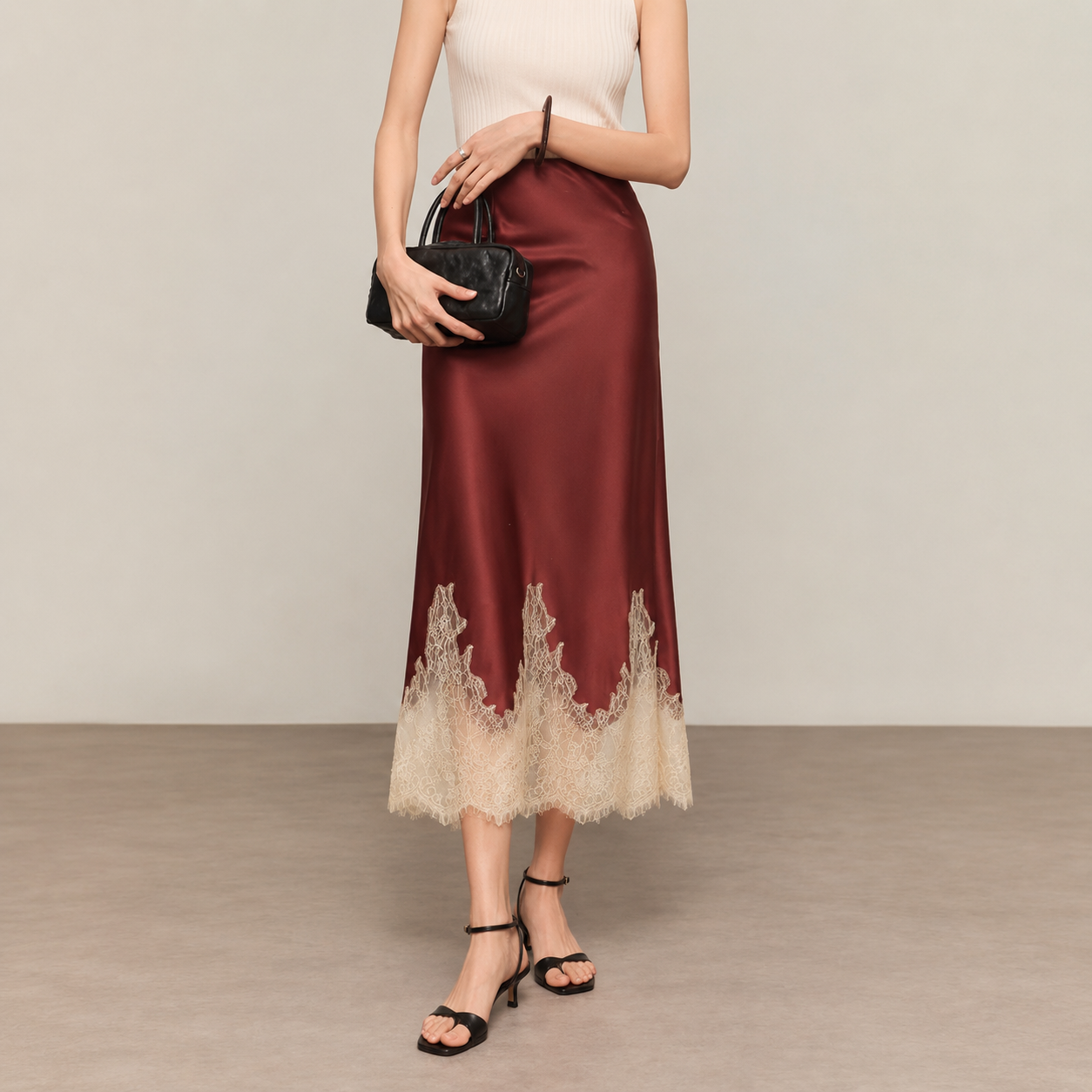Inger Satin Lace Midi Skirt