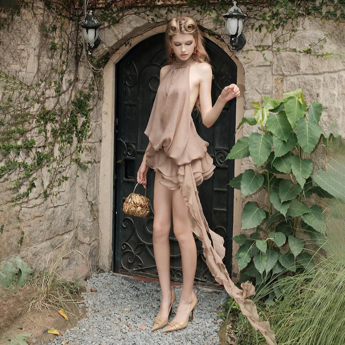 Isolde Halterneck Ruffle Mini Dress