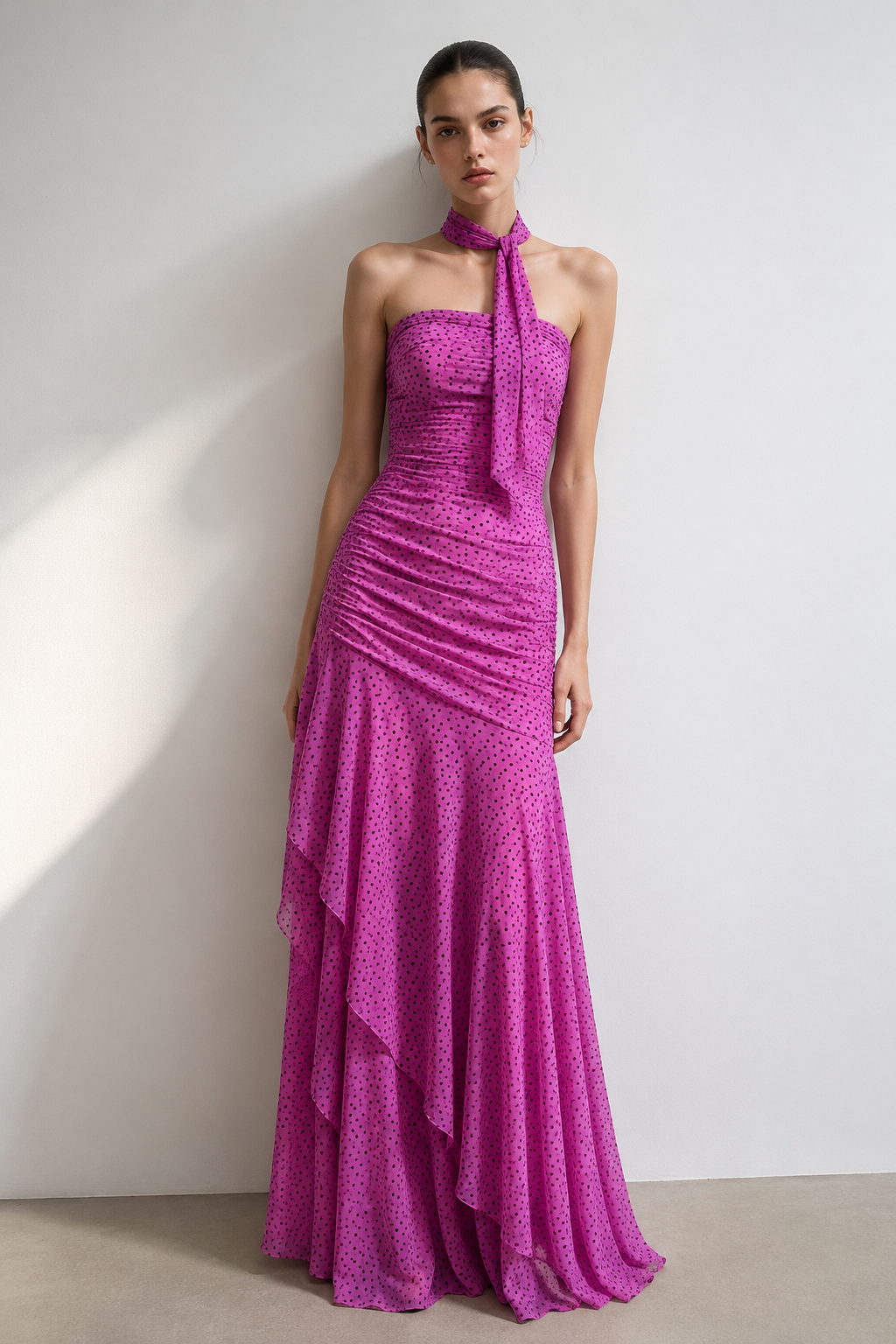 Liane Polka Tube Maxi Dress With Scarf