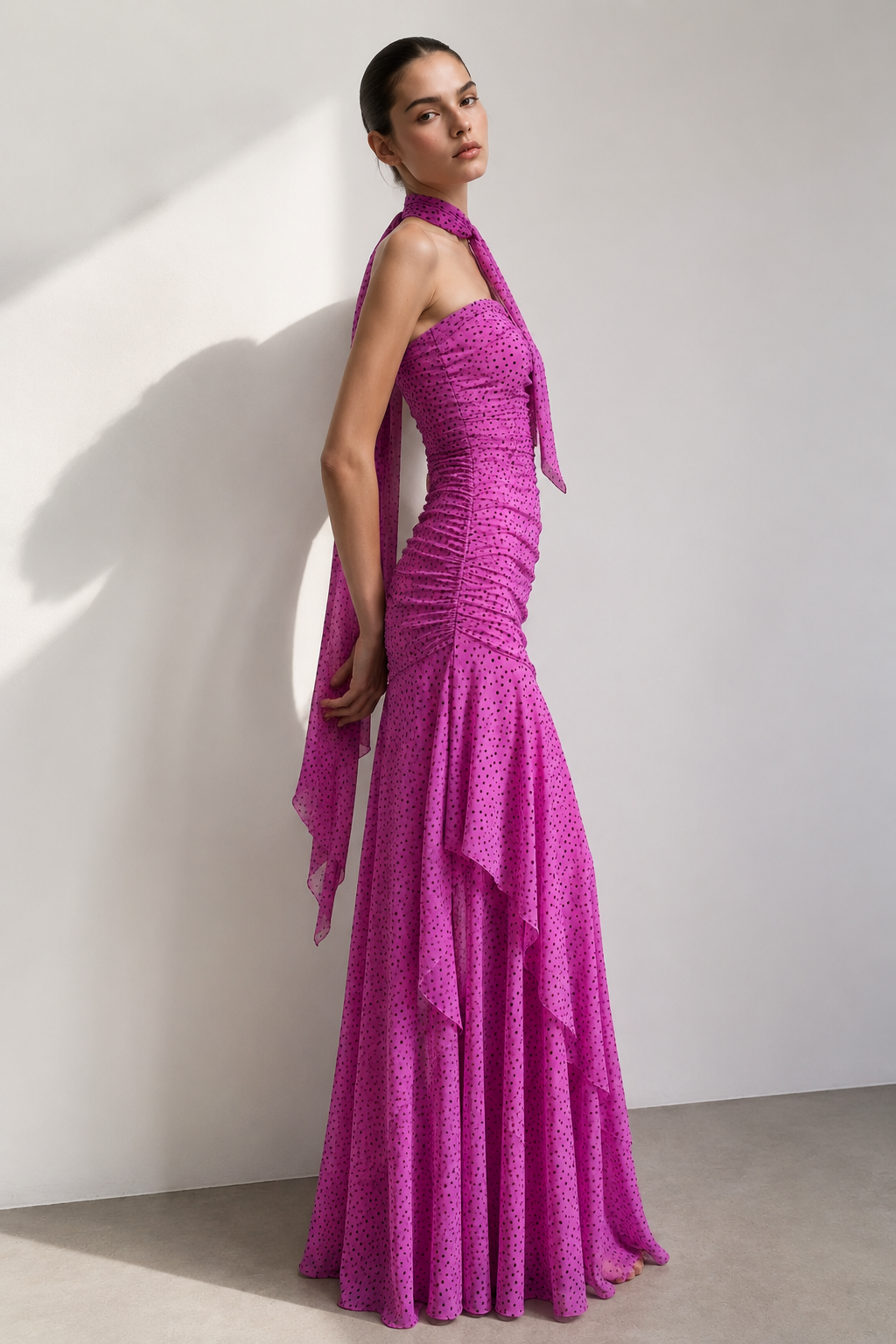 Liane Polka Tube Maxi Dress With Scarf