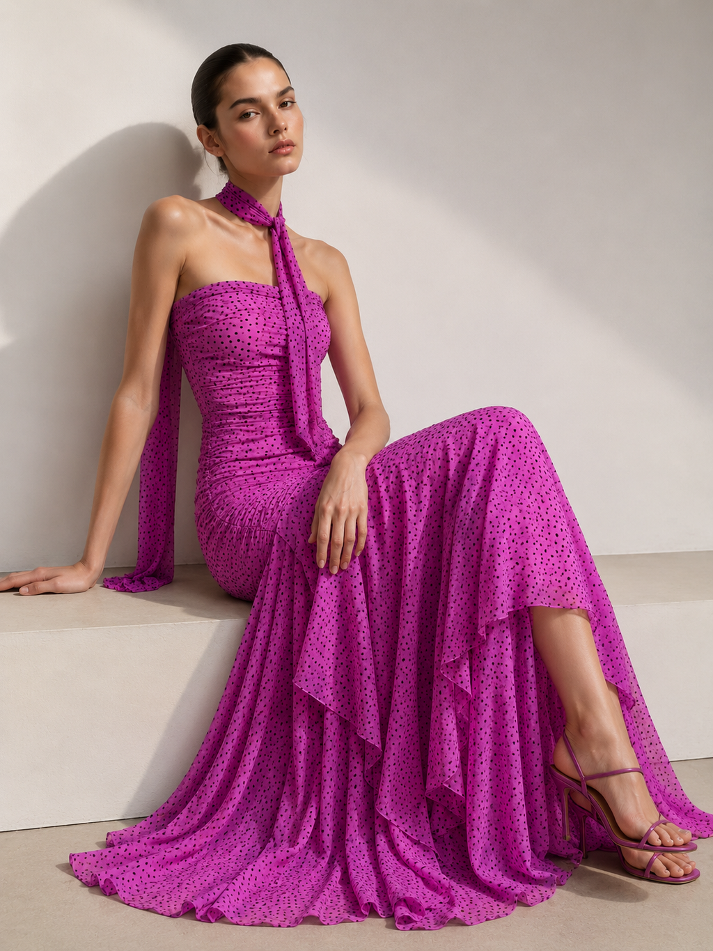 Liane Polka Tube Maxi Dress With Scarf