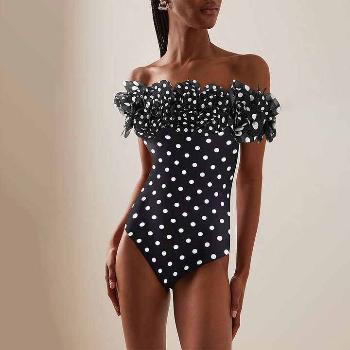 Orthan 1Pc Ruffle Polka Swimsuit With Skirt