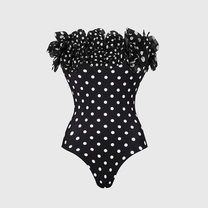 Orthan 1Pc Ruffle Polka Swimsuit With Skirt