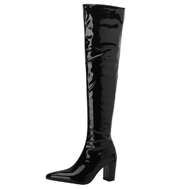Over the Knee Patent Leather Boots In Black