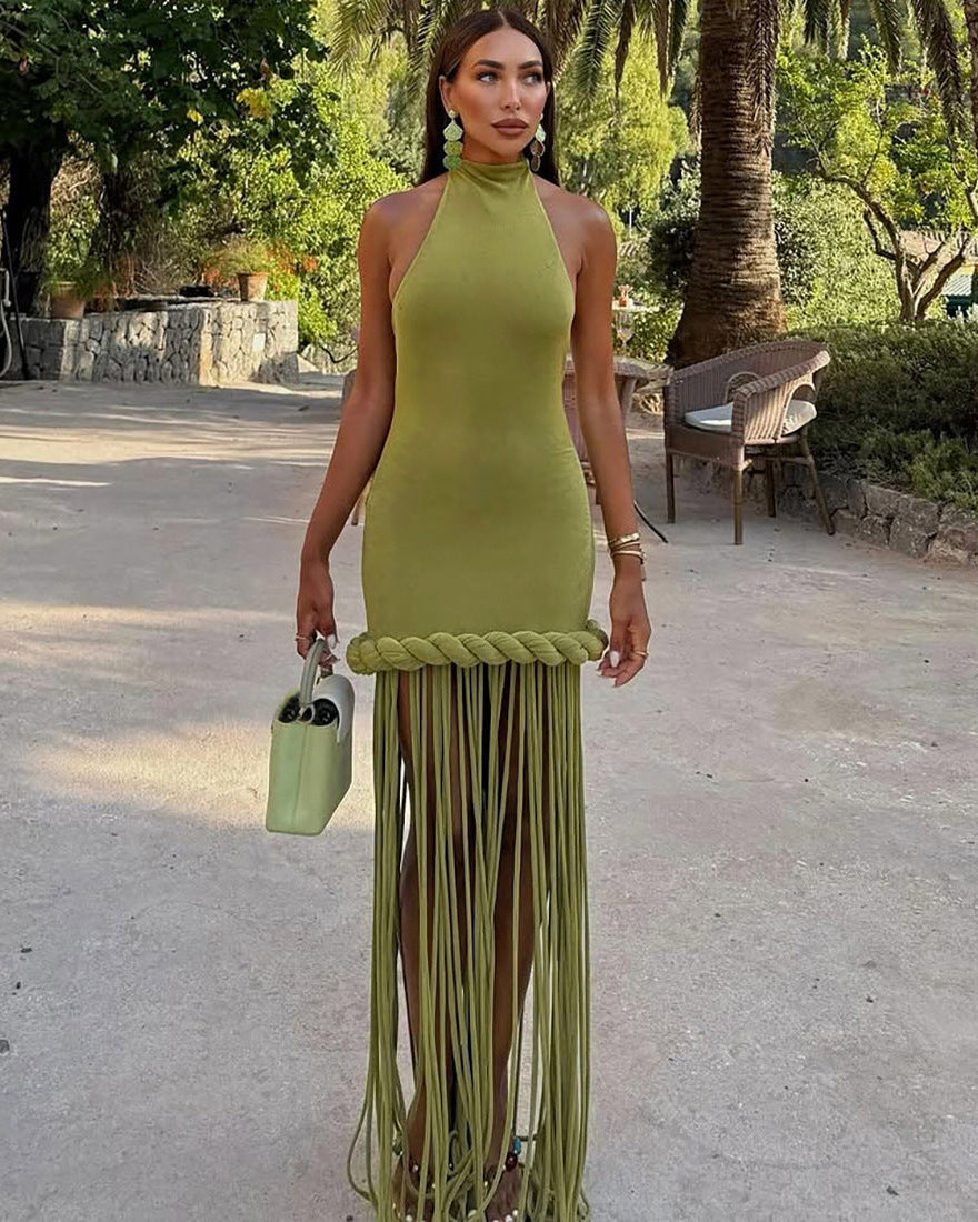 Tanya Halterneck Fringe Maxi Dress