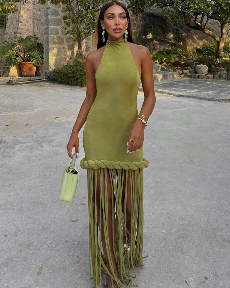 Tanya Halterneck Fringe Maxi Dress