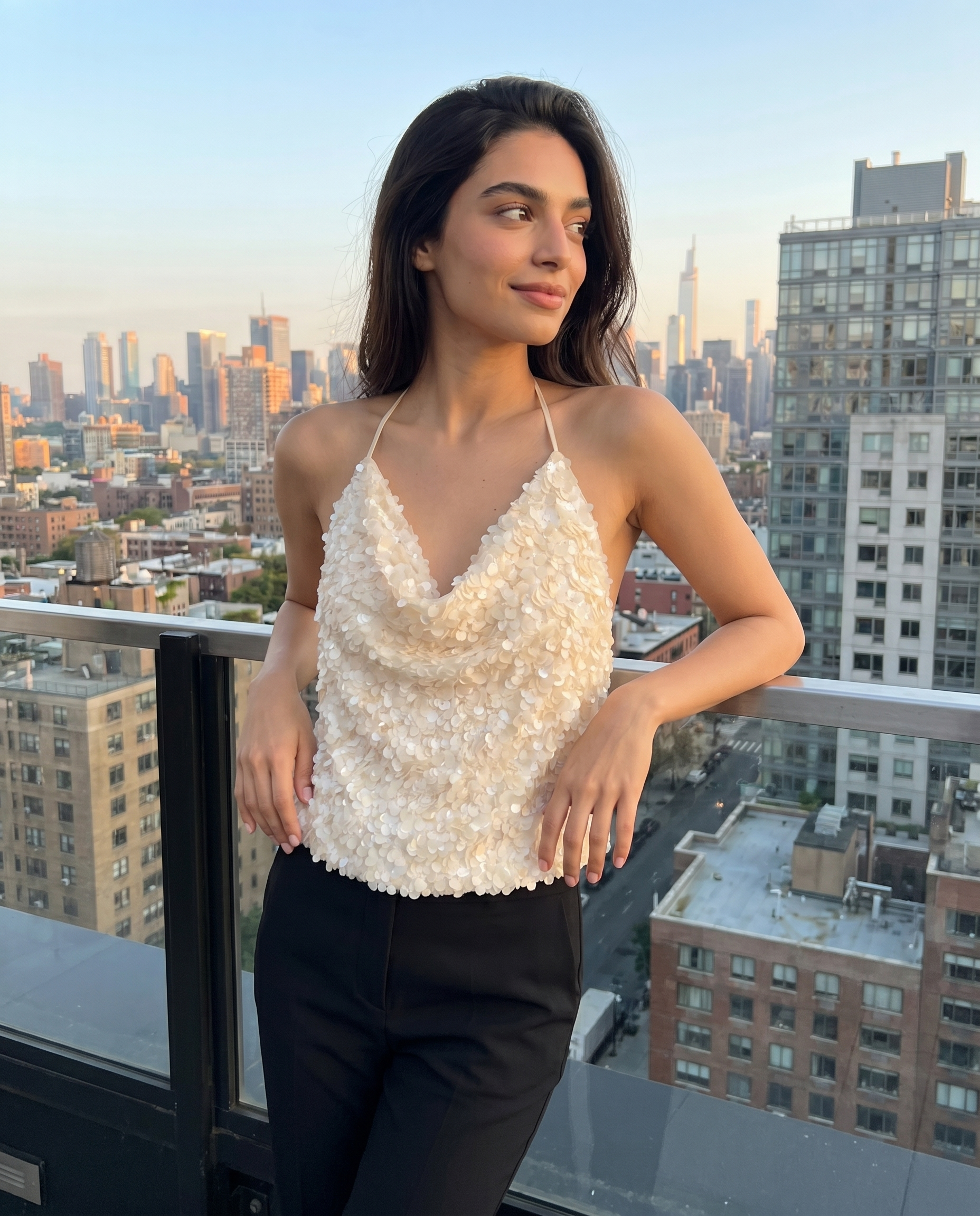 Vee Sequin Cowl Top