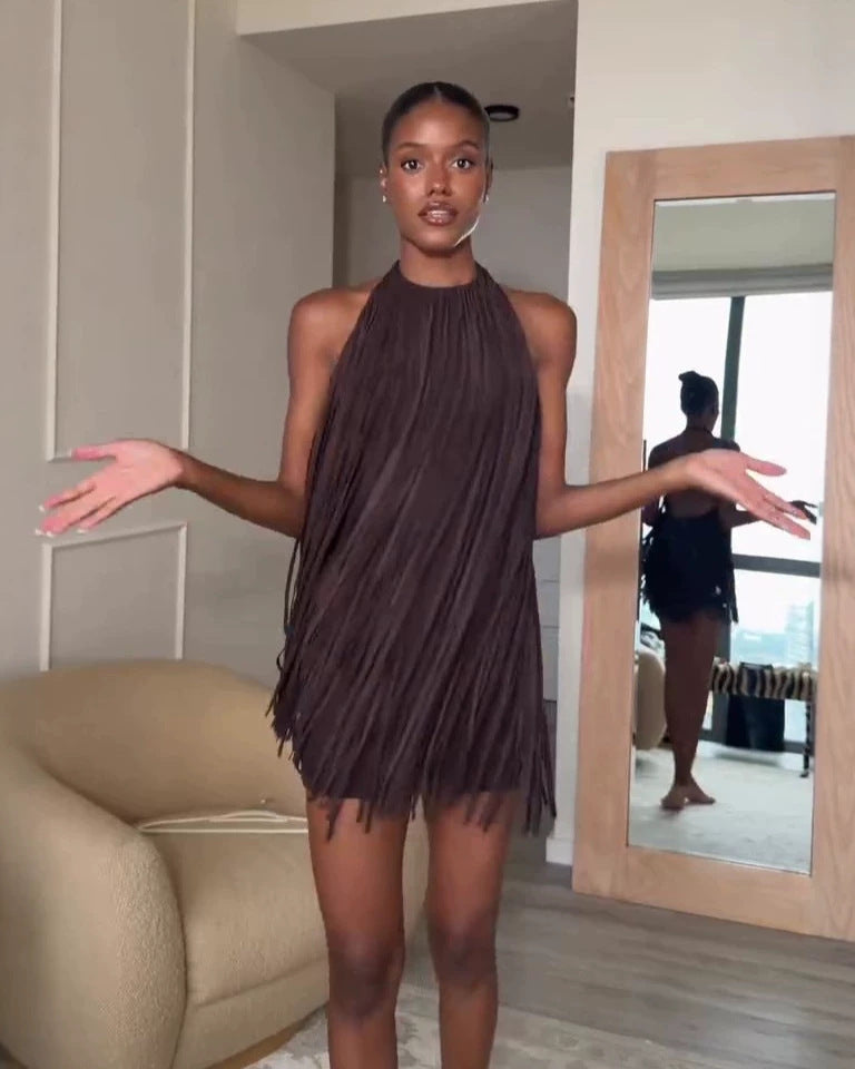 Vivienne Halterneck Fringe Mini Dress