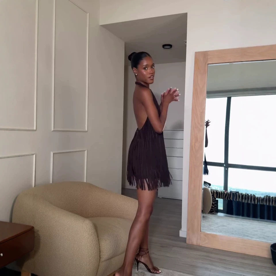 Vivienne Halterneck Fringe Mini Dress